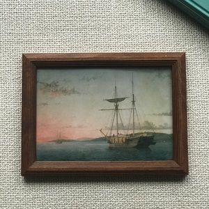 Vintage Wood Framed Sea Landscape Print